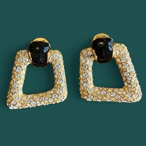 Large Chunky Mogul Runway Gold Tone Rhinestone-encrusted Door Knocker Clip-ons